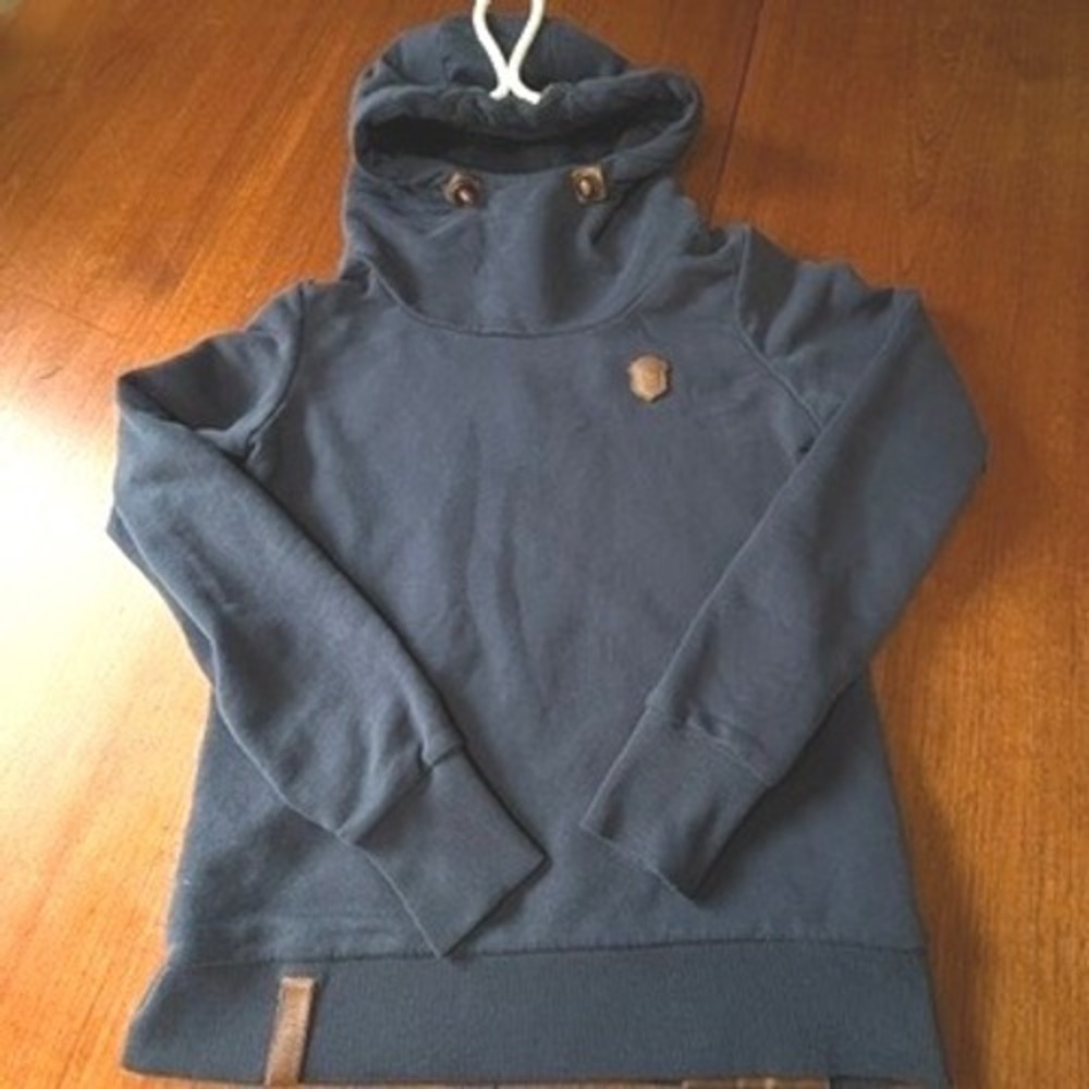Naketano Brave New Word Navy High Neck Rope Drawstring Hoodie L Alaska Gorpcore
